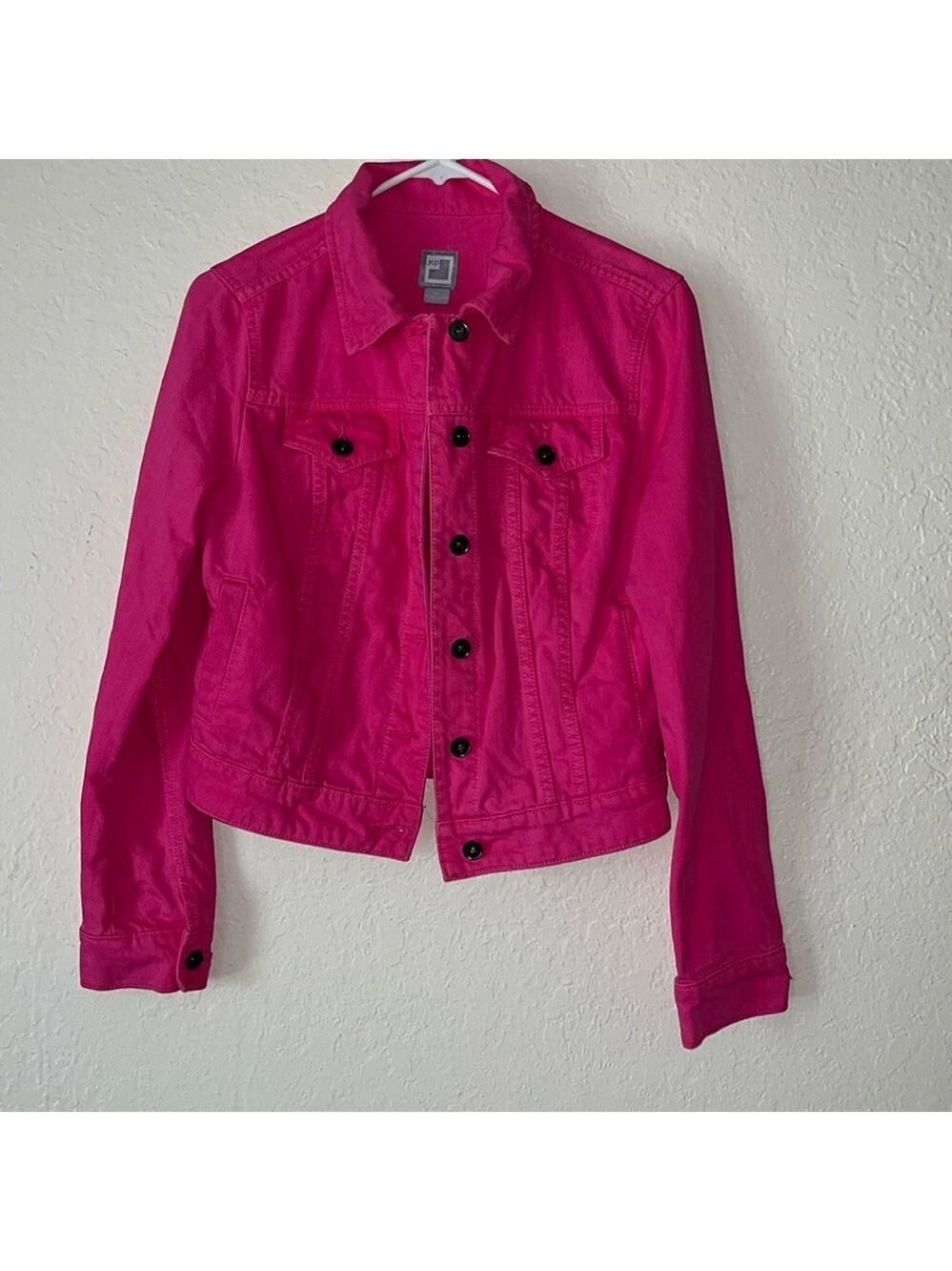 Vintage Women's Hot Pink Cropped Denim Jacket • Jean Jacket • 90s teachercore - Picture 2 of 4
